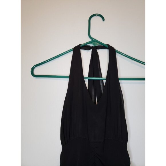 Ariella Women Sz S Halter Neck Dress Flowy Midi Sleeveless Ruffle Back Zip Black - Picture 4 of 7